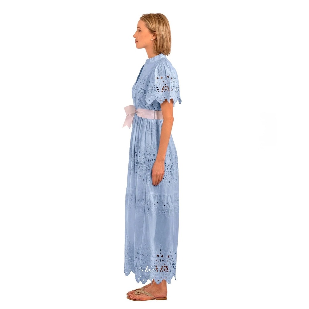 Gretchen Scott La Di Da Blue Eyelet Cotton Midi Dress Diva Pockets L Feminine - Picture 3 of 16